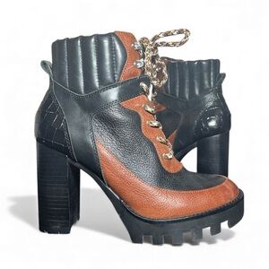 Antonio Melani Penn Black & Brown Lug Sole Boots Size 8